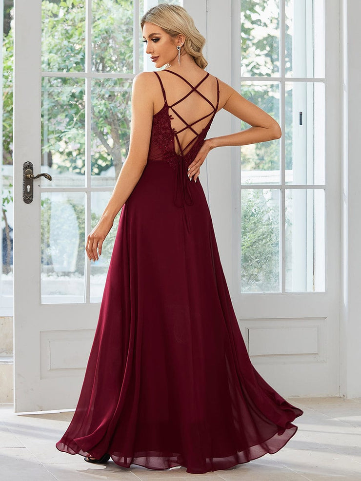 Custom Size Chiffon and Lace Open Back Bridesmaid Dress with Spaghetti Straps