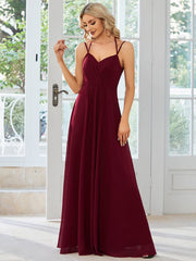 Custom Size Chiffon and Lace Open Back Bridesmaid Dress with Spaghetti Straps