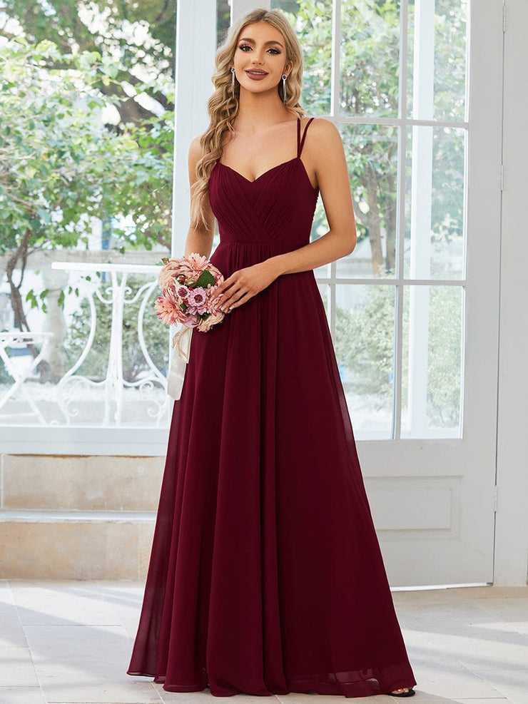 Custom Size Chiffon and Lace Open Back Bridesmaid Dress with Spaghetti Straps