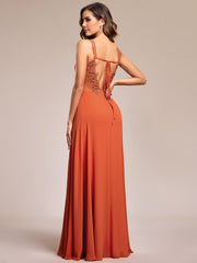 Custom Size Chiffon and Lace Open Back Bridesmaid Dress with Spaghetti Straps