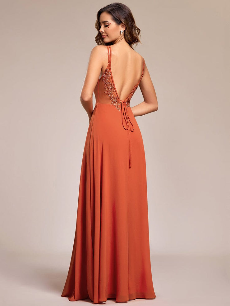 Custom Size Chiffon and Lace Open Back Bridesmaid Dress with Spaghetti Straps