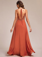 Custom Size Chiffon and Lace Open Back Bridesmaid Dress with Spaghetti Straps