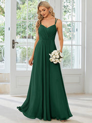 Custom Size Chiffon and Lace Open Back Bridesmaid Dress with Spaghetti Straps