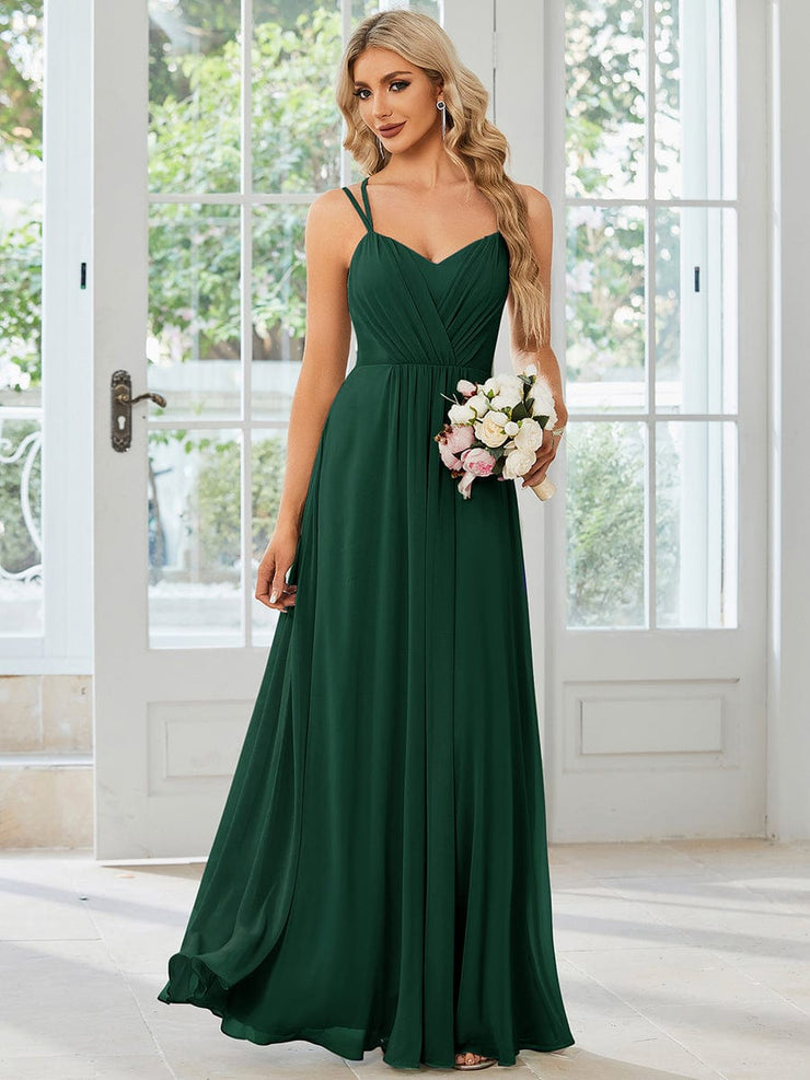 Custom Size Chiffon and Lace Open Back Bridesmaid Dress with Spaghetti Straps