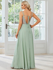 Custom Size Chiffon and Lace Open Back Bridesmaid Dress with Spaghetti Straps