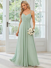 Custom Size Chiffon and Lace Open Back Bridesmaid Dress with Spaghetti Straps