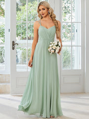 Custom Size Chiffon and Lace Open Back Bridesmaid Dress with Spaghetti Straps