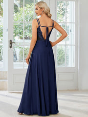 Custom Size Chiffon and Lace Open Back Bridesmaid Dress with Spaghetti Straps