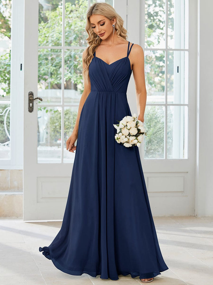 Custom Size Chiffon and Lace Open Back Bridesmaid Dress with Spaghetti Straps