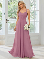 Custom Size Chiffon and Lace Open Back Bridesmaid Dress with Spaghetti Straps