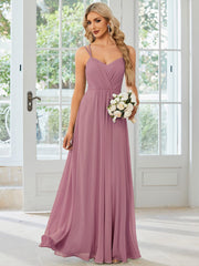 Custom Size Chiffon and Lace Open Back Bridesmaid Dress with Spaghetti Straps