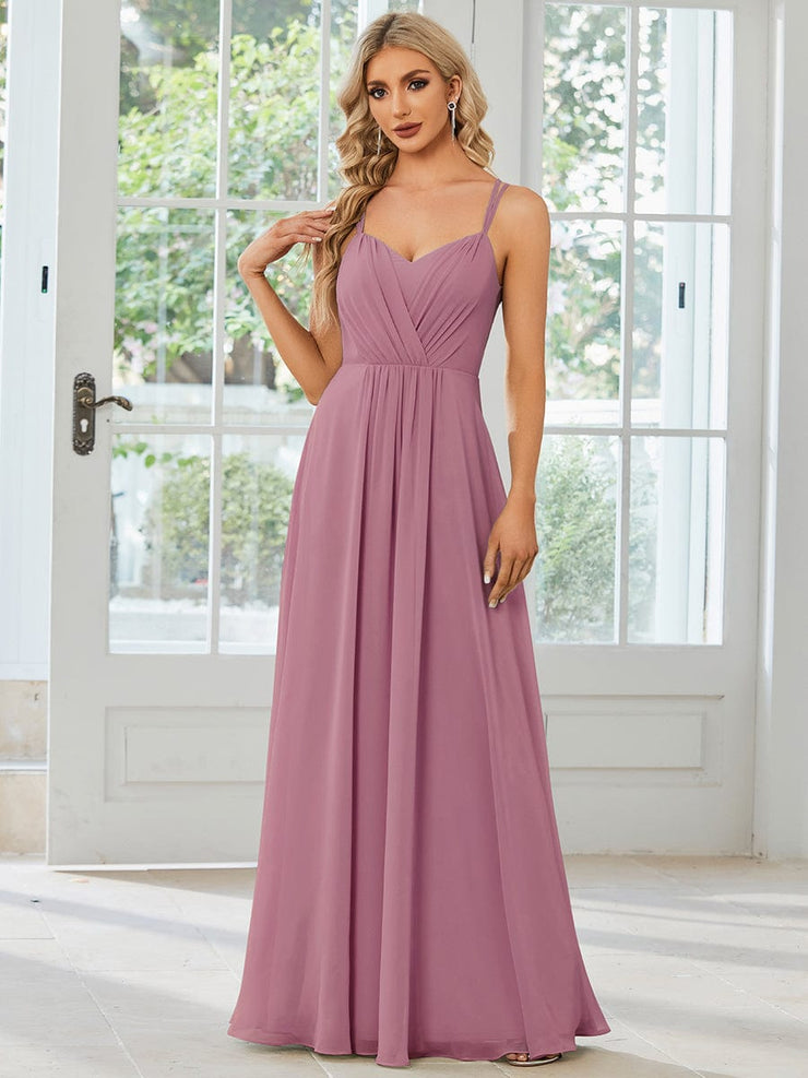 Custom Size Chiffon and Lace Open Back Bridesmaid Dress with Spaghetti Straps