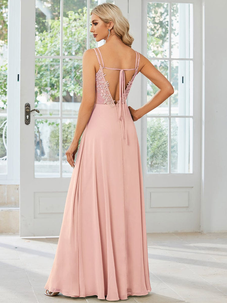 Custom Size Chiffon and Lace Open Back Bridesmaid Dress with Spaghetti Straps