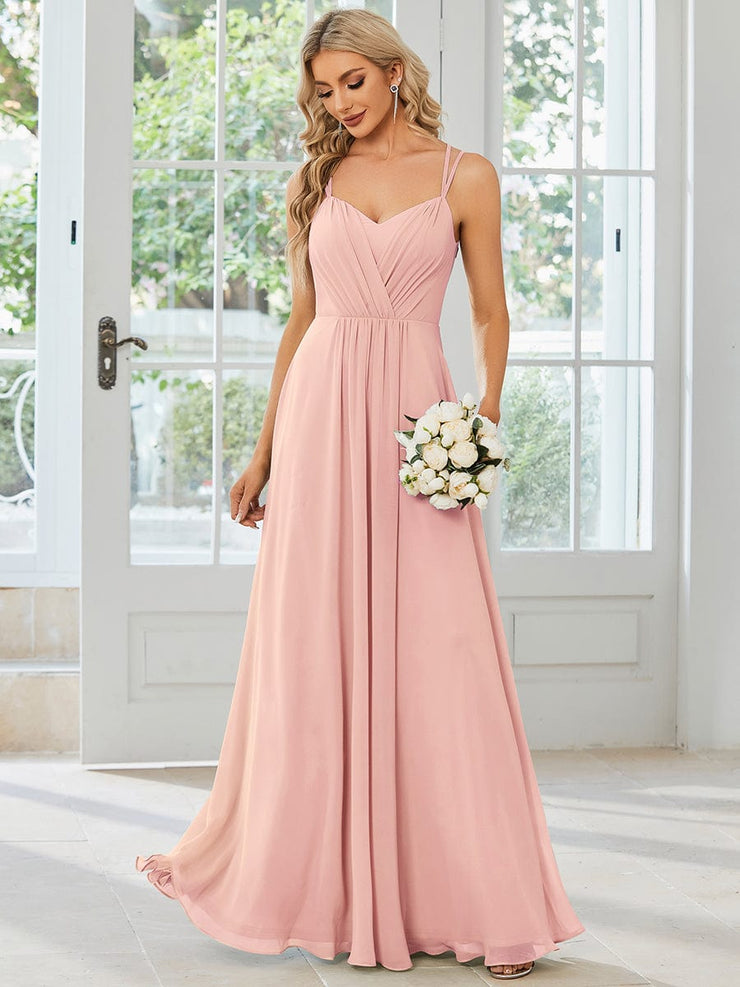 Custom Size Chiffon and Lace Open Back Bridesmaid Dress with Spaghetti Straps