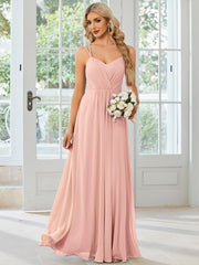 Custom Size Chiffon and Lace Open Back Bridesmaid Dress with Spaghetti Straps