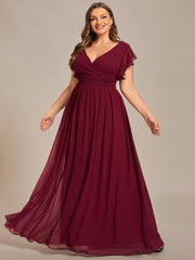 Custom Size Elegant V-Neck Open Back Chiffon Bridesmaid Dress with Ruffled Sleeves