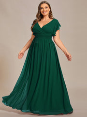 Custom Size Elegant V-Neck Open Back Chiffon Bridesmaid Dress with Ruffled Sleeves