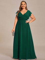 Custom Size Elegant V-Neck Open Back Chiffon Bridesmaid Dress with Ruffled Sleeves