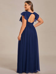 Custom Size Elegant V-Neck Open Back Chiffon Bridesmaid Dress with Ruffled Sleeves