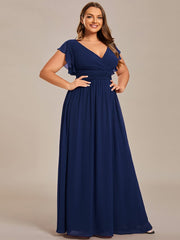 Custom Size Elegant V-Neck Open Back Chiffon Bridesmaid Dress with Ruffled Sleeves