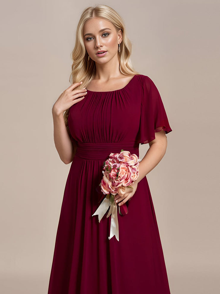 Simple Chiffon Pleated A-Line Round Neckline Bridesmaid Dress