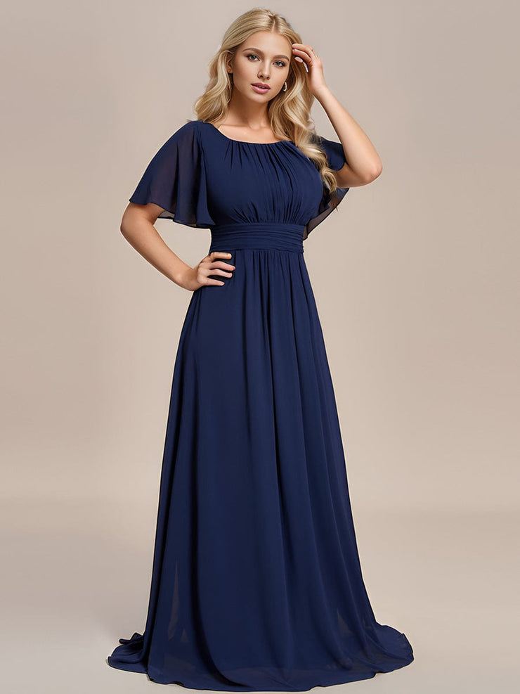 Simple Chiffon Pleated A-Line Round Neckline Bridesmaid Dress