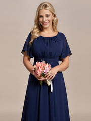 Simple Chiffon Pleated A-Line Round Neckline Bridesmaid Dress