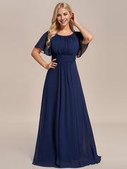 Simple Chiffon Pleated A-Line Round Neckline Bridesmaid Dress