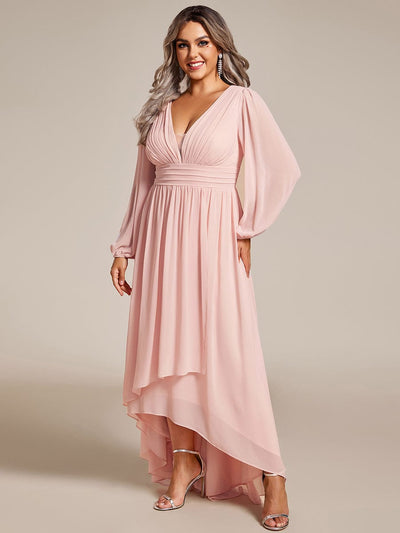 Plus Size Enchanting Chiffon Lantern Sleeve Pleated High Waist Bridesmaid Dress