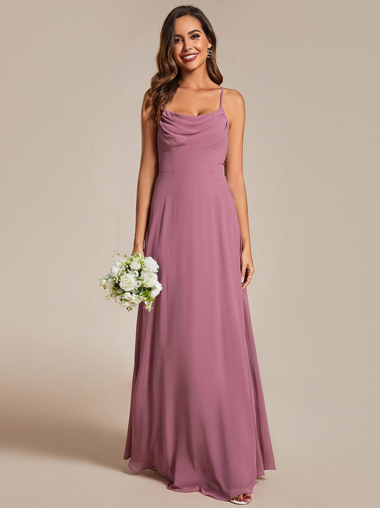 Custom Size Adjustable Spaghetti Strap Chiffon A-Line Bridesmaid Dresses