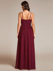 Maxi V-Neck Lotus Leaf Chiffon Bridesmaid Dress with Pleating