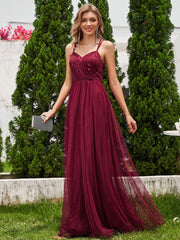 Sleeveless Paillette Tulle Bridesmaid Dress with Cross-Back Straps