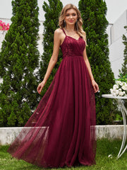 Sleeveless Paillette Tulle Bridesmaid Dress with Cross-Back Straps