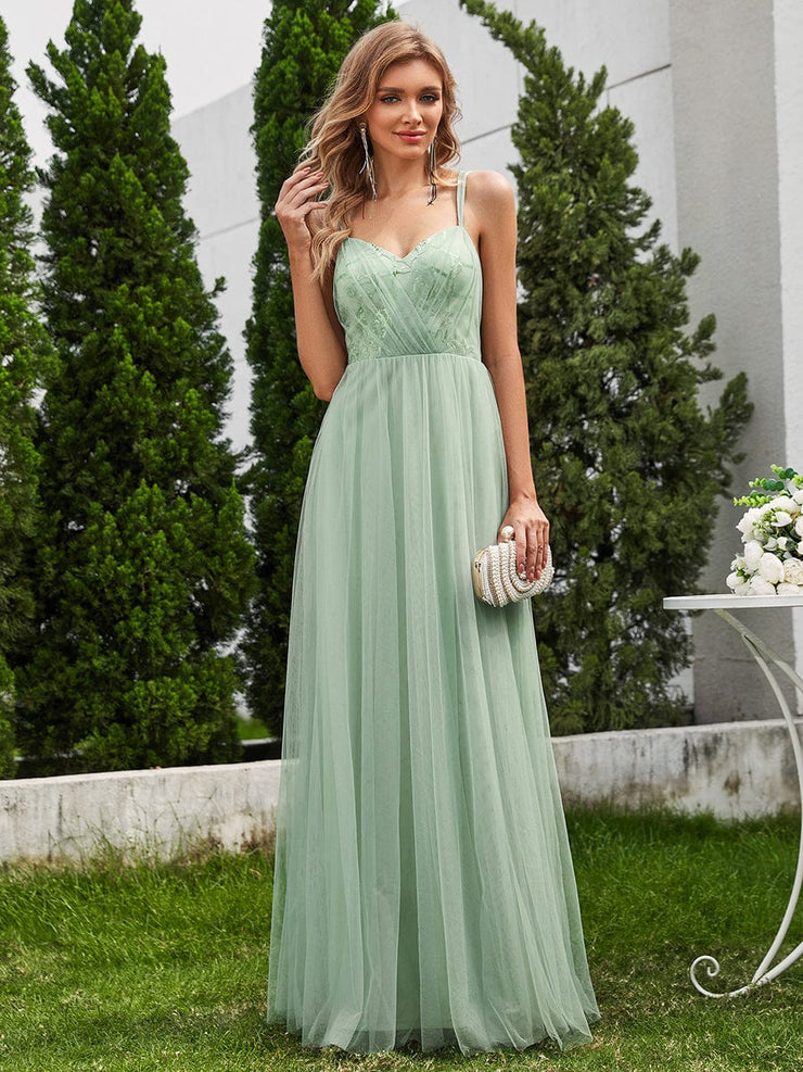 Sleeveless Paillette Tulle Bridesmaid Dress with Cross-Back Straps