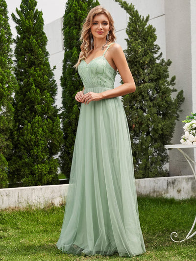 Sleeveless Paillette Tulle Bridesmaid Dress with Cross-Back Straps