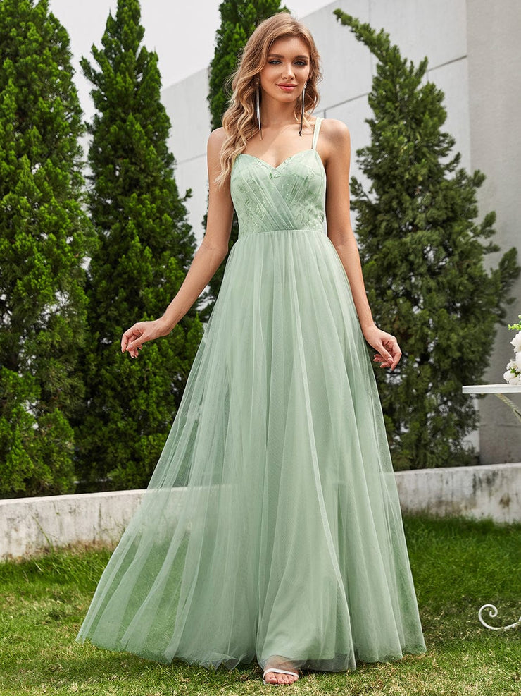 Sleeveless Paillette Tulle Bridesmaid Dress with Cross-Back Straps