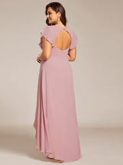 Plus Size Ruffled Chiffon High-Low Bridesmaid Dress with Backless Design