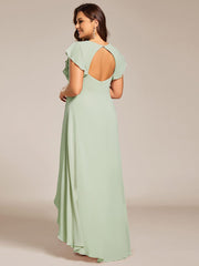 Elegant Ruffled Chiffon High-Low Bridesmaid Dress with Backless Design