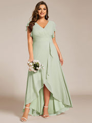 Plus Size Ruffled Chiffon High-Low Bridesmaid Dress with Backless Design