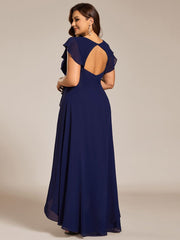 Plus Size Ruffled Chiffon High-Low Bridesmaid Dress with Backless Design