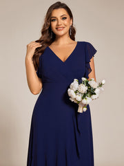 Elegant Ruffled Chiffon High-Low Bridesmaid Dress with Backless Design