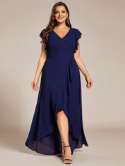 Plus Size Ruffled Chiffon High-Low Bridesmaid Dress with Backless Design