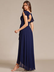 Elegant Ruffled Chiffon High-Low Bridesmaid Dress with Backless Design