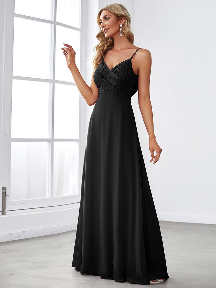 Chiffon Pleated Spaghetti Strap Cowl-Back Maxi Bridesmaid Dress In Pink