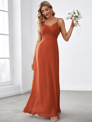 Chiffon Pleated Spaghetti Strap Cowl-Back Maxi Bridesmaid Dress In Pink