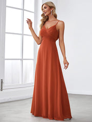 Chiffon Pleated Spaghetti Strap Cowl-Back Maxi Bridesmaid Dress In Pink