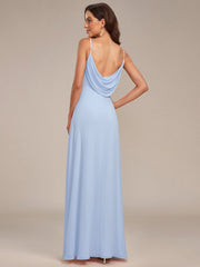 Chiffon Pleated Spaghetti Strap Cowl-Back Maxi Bridesmaid Dress In Pink