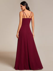 Chic Adjustable Straps Pleated Bridesmaid Dress with V-Neck