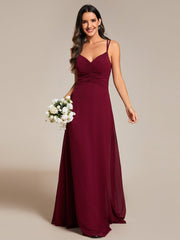 Chic Adjustable Straps Pleated Bridesmaid Dress with V-Neck