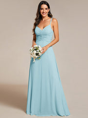 Chic Adjustable Straps Pleated Bridesmaid Dress with V-Neck